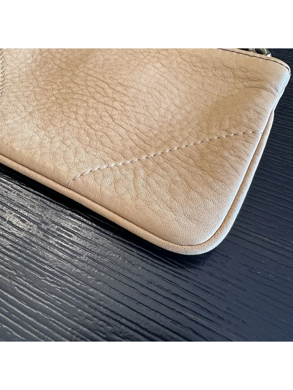 Vintage Coach Leather Zip Pouch Wristlet Tan Color With Logo Lining VGC